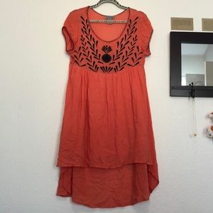 Boho Coral Embroidered Dress